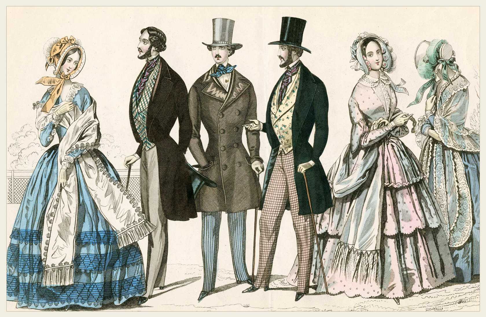 Женская и мужская мода в XIX веке периода романтизма – модные платья и другие наряды, которые наилучшим образом отражают